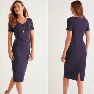 Boden Honor Ponte Pencil Dress in Navy with Red Lining 18L